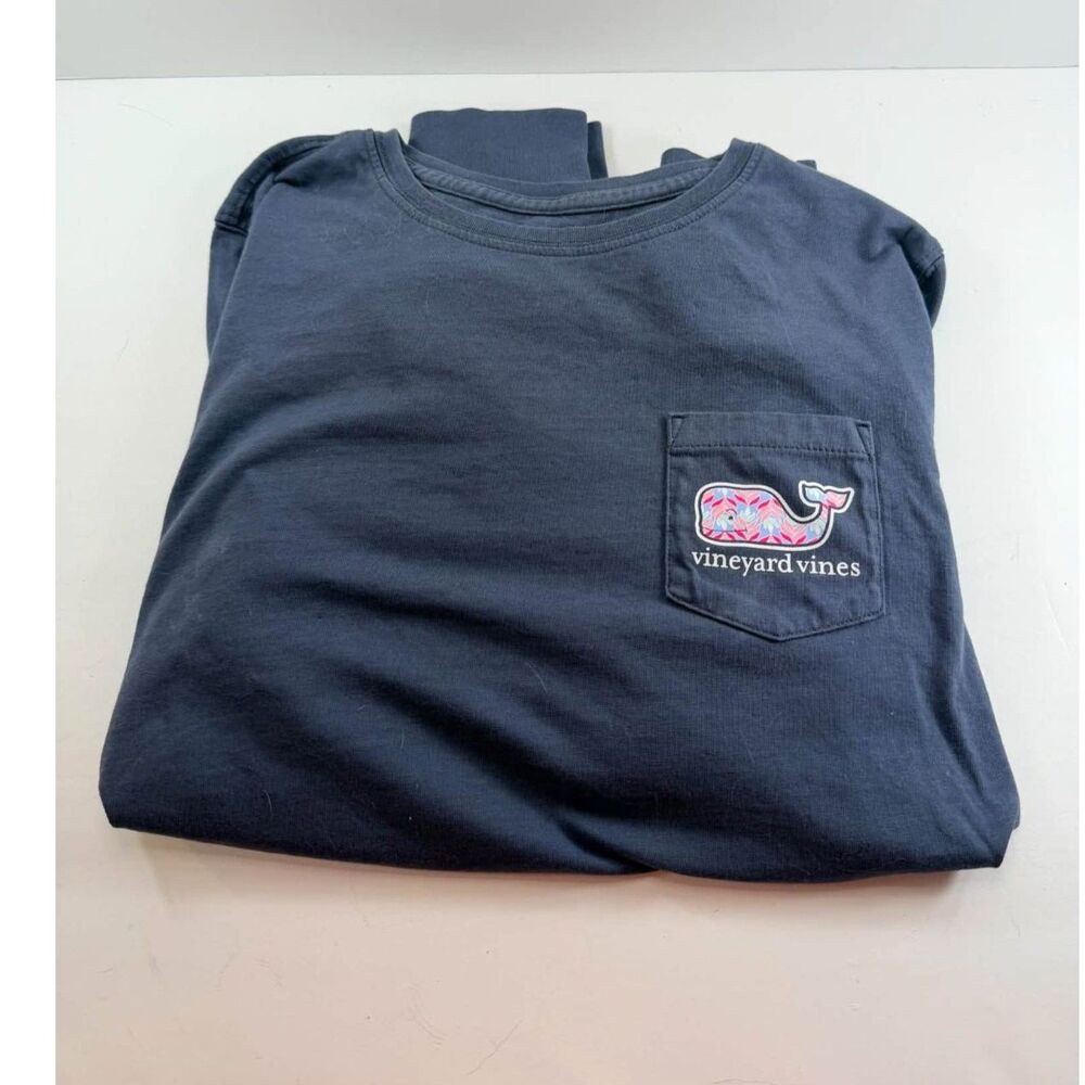 Vineyard Vines Long Sleeve Pocket T-Shirt Navy Whale Womens XS Cotton